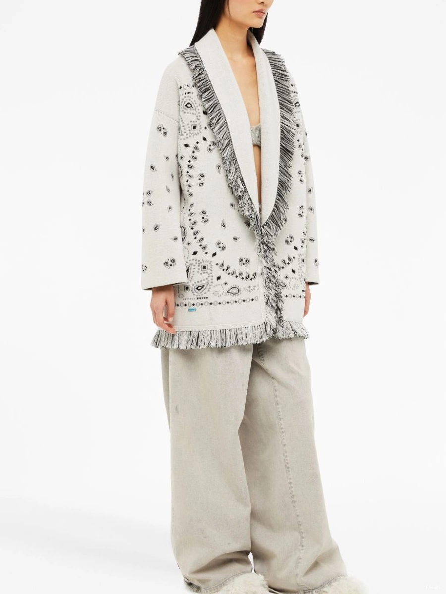Affordable Women Jacquard cardigan cashmere fringed Bandana Alanui 0708